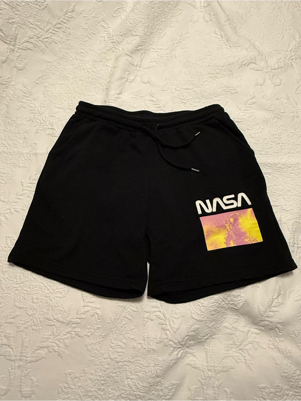 NASA Black Graphic Athletic Shorts for Men